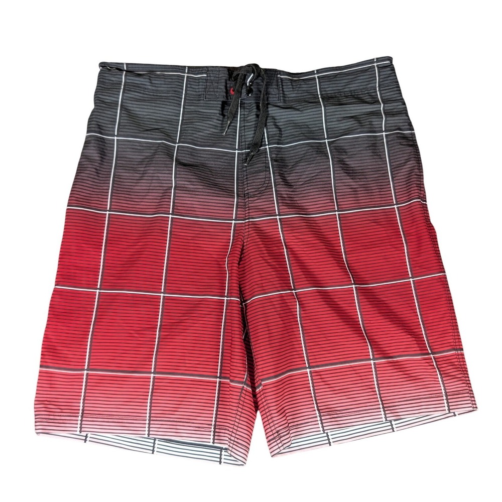 Ocean Pacific Mens Red Rover Ombre Grid Board Shorts Swim Trunks OM27221Y